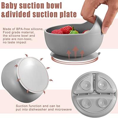 ANARI Baby Led Weaning Supplies, Divided Silicone Suction Toddler Plates  and Bowls Set, First Stage Self Feeding Baby Utensils