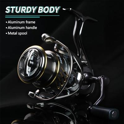 Sougayilang Fishing Reel, Colorful Aluminum Frame Spinning Reels with -  12+1 Stainless BB, Oversize Aluminum Handle for Saltwater or Freshwater