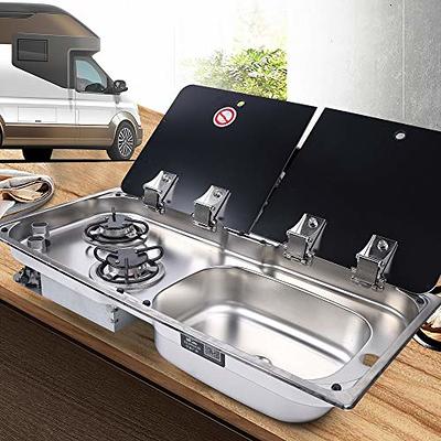 Gas RV Stove Sink Combo with Fauce & Cover, Camper Sink Gas Stove 2 Burners  LPG Cooktop Boat Caravan Camping Cooker Stainless Outdoor RV Kitchen Sink