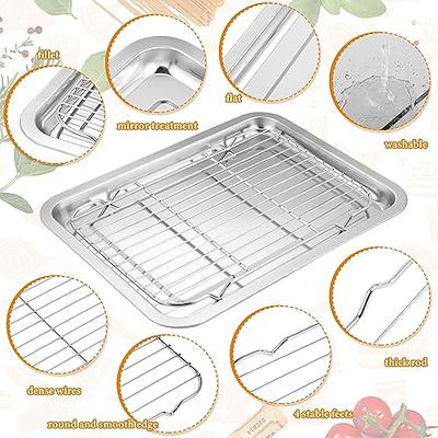 Baking Sheet with Rack Set [2 Sheets+2 Racks], Stainless Steel Cookie Sheet Pan with Cooling Rack for Oven(10.4 inch x 8 inch ), Nonstick Baking Pans