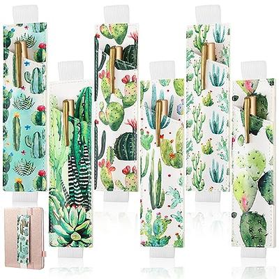 Qilery 6 Pcs Elastic Band Pen Holder for Notebook Boho Cactus