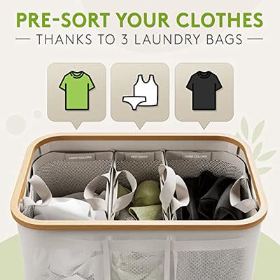 Laundry Hamper 125L 3-Section Laundry Clothes Basket with Lid &