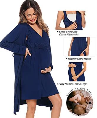  SWOMOG Women Maternity Nursing Robe Labor Delivery Dress 3 in 1  Breastfeeding Nightgown 2 Piece Hospital Postpartum Gown Pregnancy Pajamas  (Black, Small) : Clothing, Shoes & Jewelry
