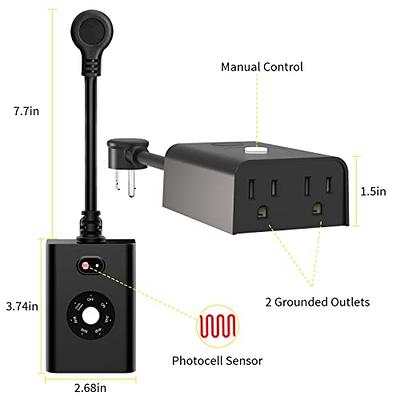 BN-LINK Outdoor 24-Hour Water Resistant Photoelectric Timer Photocell Light  Sensor (2, 4, 6 or 8 Hours Countdown Mode) 3 Grounded Outlets Remote