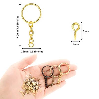 Keychain Rings for Crafts Gold, Key Chains Rings Kit Includes Split Key Ring  with Chain, 100pcs Jump Rings and 100pcs Screw Eye Pins for Resin Keychain  Making 