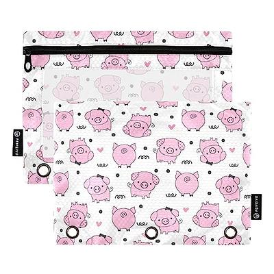 Binder Pouches,Cute Pig Wave Point Pencil Pouch for 3 Ring Binder