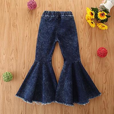 WALLARENEAR Baby Girl Flare Pants Kids Bell Bottoms Ripped Jeans