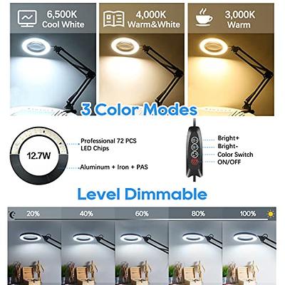 8X Magnifying Glass with Light, Real Glass Lens Desk Lamp & Clamp, 3 Color  Modes Stepless Dimmable, Hands Free LED Lighted Magnifier with Light and  Stand for Reading Crafts Repair Close Works