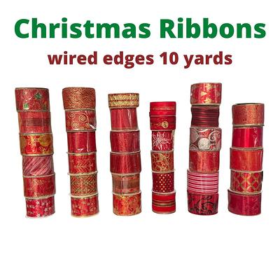 Christmas Wired Edges Ribbon, Red, Gold, Green, Silver, White