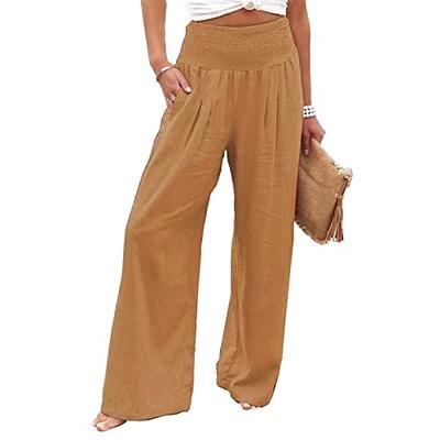 Cotton Linen Pants for Women Maternity Flowy Lounge Work Pant Summer Boho  High Waisted Wide Leg Pant Beach Holiday,Hippie Trouser Dressy Loose  Lightweight Plus Size Pant(C-Light Brown,XX-Large) - Yahoo Shopping