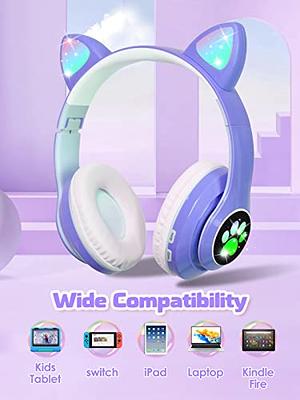 KERHAND Bluetooth Headphones for Kids, Cute Ear Cat Ear LED Light