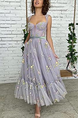 Tea-Length Prom Dresses For Women Elegant Tulle Sweetheart A-Line Formal  Party