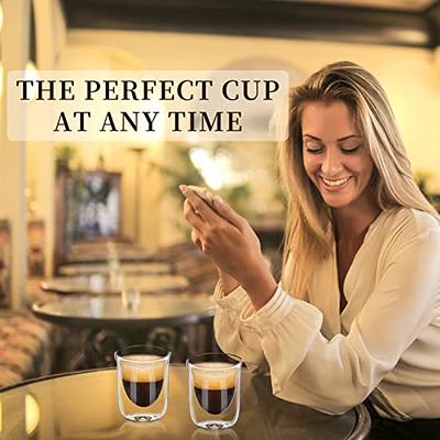 Sweese Espresso Cups Set of 4, Double Walled Glass Coffee Cups 4 Ounce, Insulated Espresso Shot Glass Cups for Espresso Accessories, Clear Glass