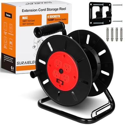 Suraielec Extension Cord Storage Reel, 15 A Overload Switch, 4 Outlets,  Holds 100 ft 16/3, 14/3 or 75ft 12/3 Cord, Hand Crank Electric Power Cord  Spool, Wall Storage Plate Included, ETL Listed - Yahoo Shopping