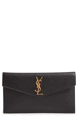 Saint Laurent Uptown Calfskin Leather Envelope Clutch - Black Noir