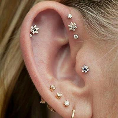 Silver Geometric 16G Cartilage Earrings - 3 Pack | Claire's US