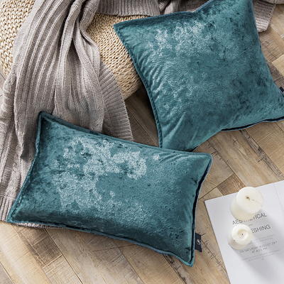 Phantoscope Linen Trimmed Farmhouse Series Decorative Throw Pillow, 18 inch x 18 inch, Light Blue, 1 Pack, Size: 18 x 18