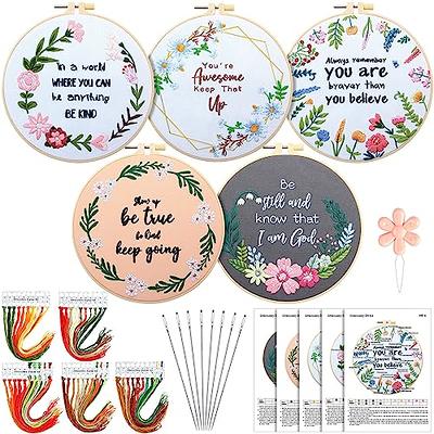 5 Pcs Embroidery Starter Kit with Patterns and Instructions, DIY Adult  Beginner Cross Stitch Set with Pattern Plant Cat Embroidery, Hoops Needles