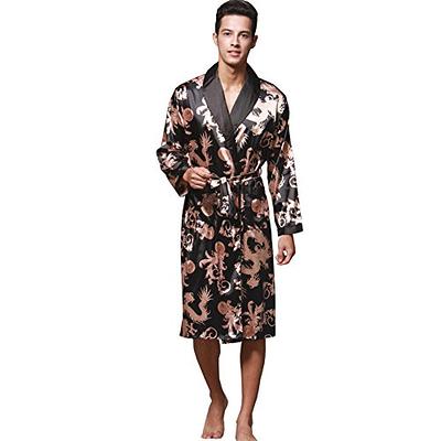 Chinese DragonNightwear Men Robe Silk Satin Japanese Kimono Dressing Gown  Bath