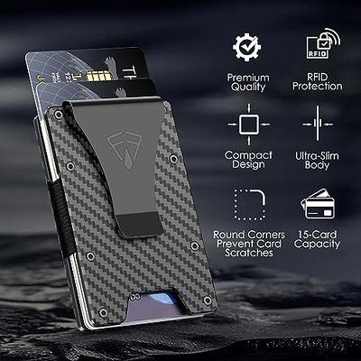 Minimalist Wallet for Men- Slim Aluminum Metal Money Clip Wallet with Clear  ID Card Holder, RFID Blocking, Holds up 15 Cards with Cash Clip