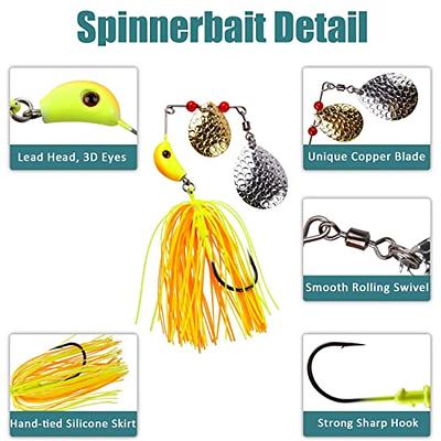 Spinner Bait Bass Fishing Blade Metal Spoon Silicone Skirts with Sharp  Hooks Swim Jig for Trout Pike Salmon 