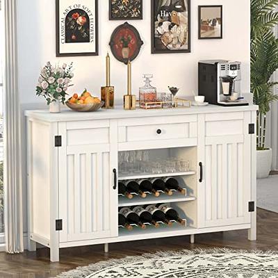 Dextrus Farmhouse Bar Cabinet for Liquor and Glasses, Freestanding Wood  Tall Pantry Cabinet, Kitchen Cabinet with 4 Door, Sideboard Buffet Cabinet  for Living Room, Hallway, Charcoal Grey 