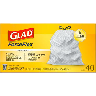 Glad ForceFlex OdorShield Tall Kitchen Drawstring Trash Bags, 40