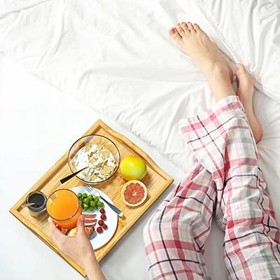  Bed Breakfast Tray Table Serving Lap Food TV Dinner for Eating  with Folding Legs & Handles Bamboo