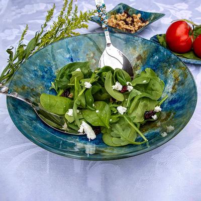 Handmade Glass Bowl in Blue Ocean Tones Large Serving Dish For