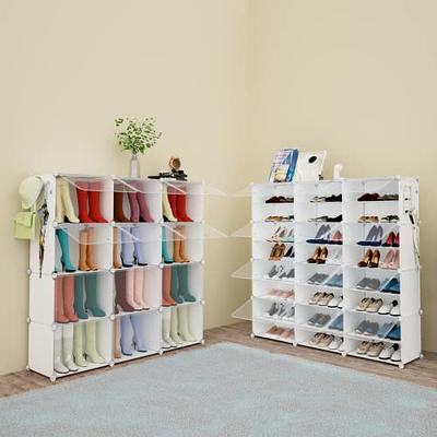 UNZIPE Shoe Rack Cabinet, 8-Tier Shoe Storage Organizer with Doors for Entryway, 16 Pair Plastic Shoe Shelves with Covered DIY Freestanding Shoe