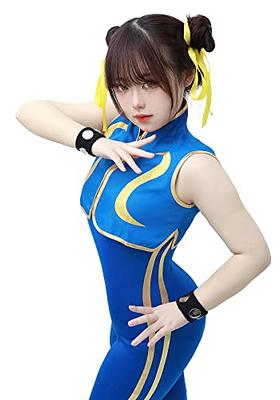 DAZCOS Women's US Size Blue Cheongsam Game Cosplay Costume Fighter