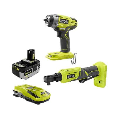 RYOBI ONE+ 18V Cordless 2-Tool Combo with Impact Wrench, 4-Position Ratchet, HIGH PERFORMANCE 4.0 Ah Battery, and - Shopping