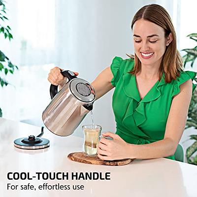 OVENTE Stainless Steel Electric Kettle Hot Water Boiler 1.7 Liters -  Powerful 1750W BPA Free with Auto Shut Off & Boil Dry Protection, Portable