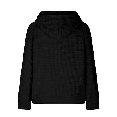 Women's Waffle Hooded Drawstring Zipper Cropped Casual Cotton Sports  Sweatshirt - Halara