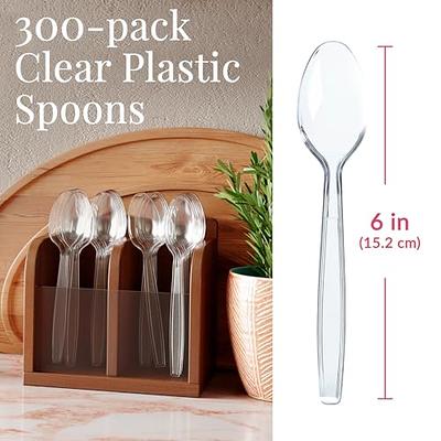 Prestee 300 Clear Plastic Spoons Bulk - Plastic Silverware Spoons