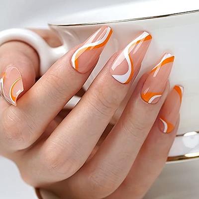  French Tip Press on Nails Short Square Fake Nails White Swirl False  Nails with Designs White Nails Tip Acrylic Nails Glossy Nude Artificial  Glue on Nails for Women Nail Art Manicure