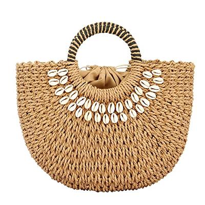 YYIHER Straw Beach Bag for Women Woven Tote Bags Summer Shoulder Handbags with Lace Ribbon