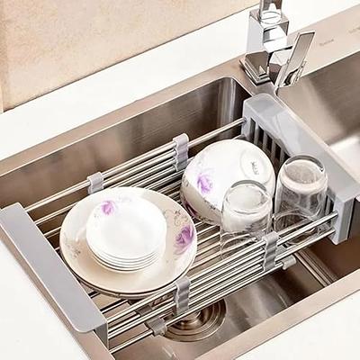 IRIS 2 Tier Stainless Steel Dish Drying Rack with Plastic Drain Black