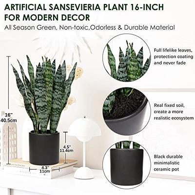 GnFlus Artificial Snake Plant with Ceramic Pot, 16 Inch Faux