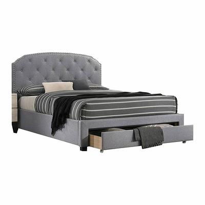 Nue Queen Upholstered Bed with Curved Tufted Headboard, Nailhead Trim, Gray  - Yahoo Shopping