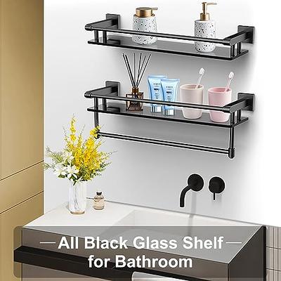 SFGSOWOR Glass Shelf for Bathroom Shelves with Towel Bar/Rack Matte Black  21 Inch Shower All Black Glass Shelf SUS304 Stainless Steel Rectangular  Modern Tempered Glass Wall Mount Accessories - Yahoo Shopping