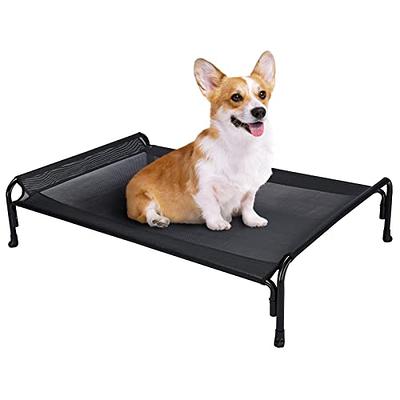 Veehoo Metal Elevated Dog Bed, Cooling Raised Pet Cot with Washable Mesh,  Medium, Black Silver 