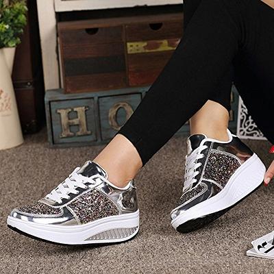 Dbzhuyn Fashion Glitter Sneakers for Women,Women's Glitter Platform Wedge  Sneakers Lightweight Sparkly Sequin Athletic Tennis Walking Shoes Non Slip  Casual Bling Sneakers Comfort Shoes (8, B1-Silver) - Yahoo Shopping