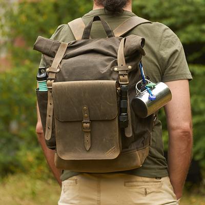 Leather and Waxed Canvas Bushcraft Backpack, Camping Bag