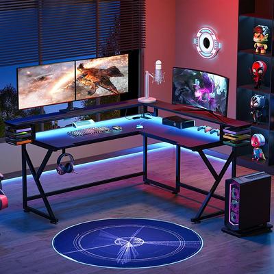 Tribesigns Way to Origin Halseey 75 in. Black Wood and Metal Computer Desk Writing Gaming Desk with LED Strip Monitor Stand