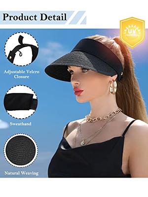 Women Wide Brim Straw Visor Sun Hat UV Protection Packable Beach Cap for  Summer UPF 50+(Black) - Yahoo Shopping