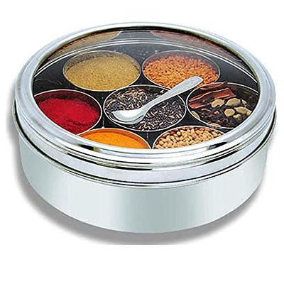 Stainless Steel Indian Spice Box, Steel Masala Dabba, Double Lid