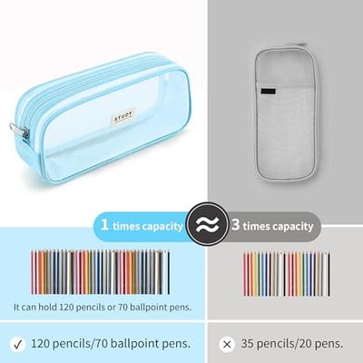 ANGOOBABY Large Grid Mesh Pencil Case 2 Compartment Pen Bag Clear Handheld  Multifunction Pencil Pouch Transparent Makeup Bag for Teen Student College