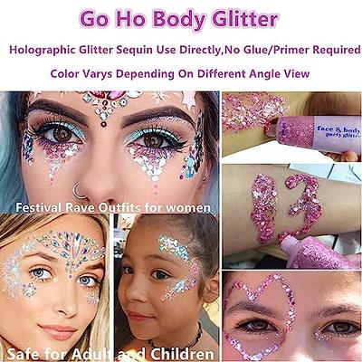  Baby Blue Body Glitter,Singer Concerts Face Glitter  Makeup,Holographic Chunky Sequins Glitters For Eye Lip Hair Nails,Festival  Rave Accessories For Face Gems,03 Baby Blue Glitter