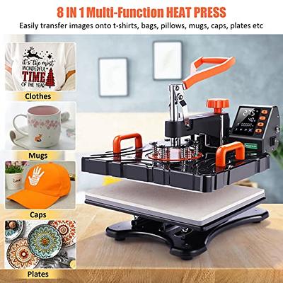 VEVOR Heat Press Machine, 12 x 15 inch, 5 in 1 Combo Swing Away T-Shirt Sublimation Transfer Printer with Teflon Coated, Mug/Hat/Plate Accessories